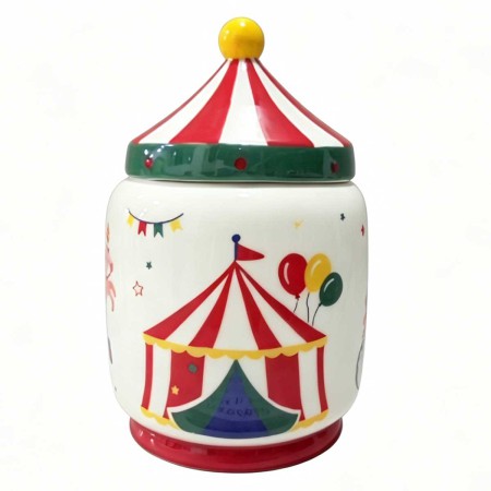 CIRCUS STRIPED JAR WITH LID 13.3X13.1X20.6 PORCEL