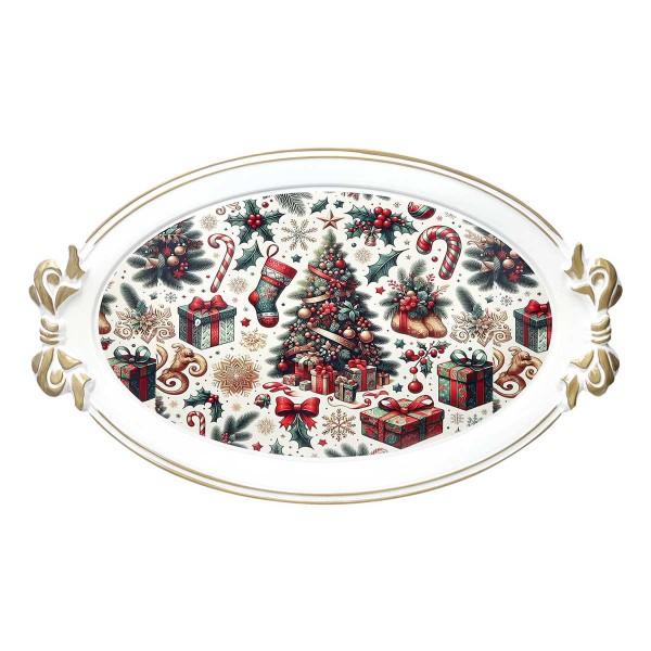 CHRISTMAS BIANCO SERVING PLATE W/HANDLES PLASTIC