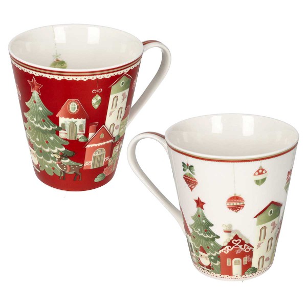 VILLAGGIO IN FESTA MUG 2PC SET NEW BONE CHINA