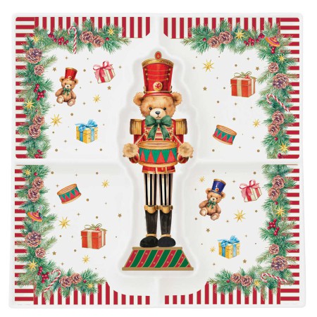 CHRISTMAS TEDDY PORCEL SERVING PLATTER 25X25CM