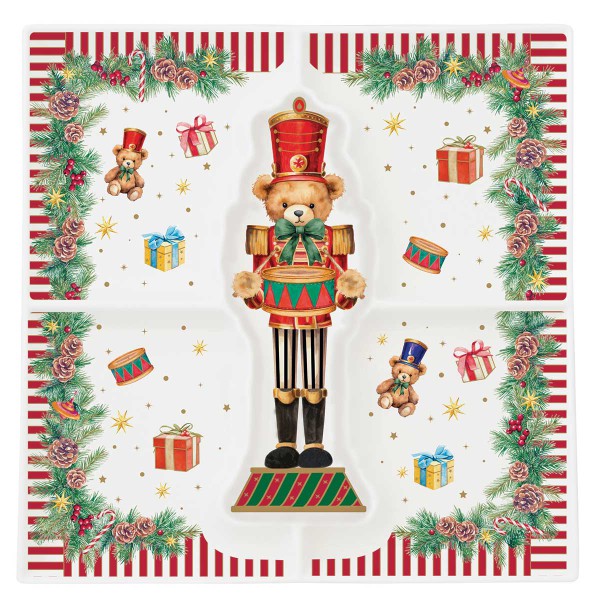CHRISTMAS TEDDY PORCEL SERVING PLATTER 25X25CM